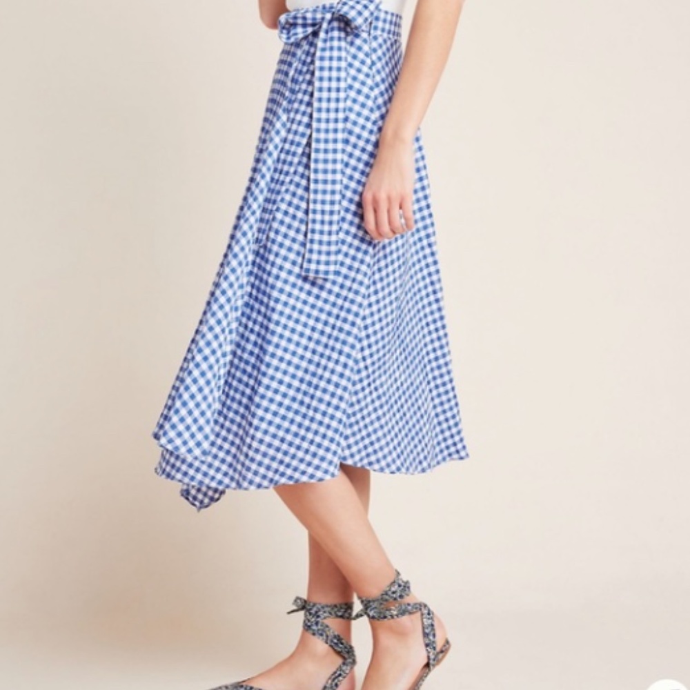 ANTHROPOLOGIE GINGHAM MIDI SKIRT US 14 NWOT